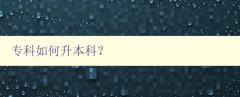 专科如何升本科？ 详细解析升本科的方法与步骤